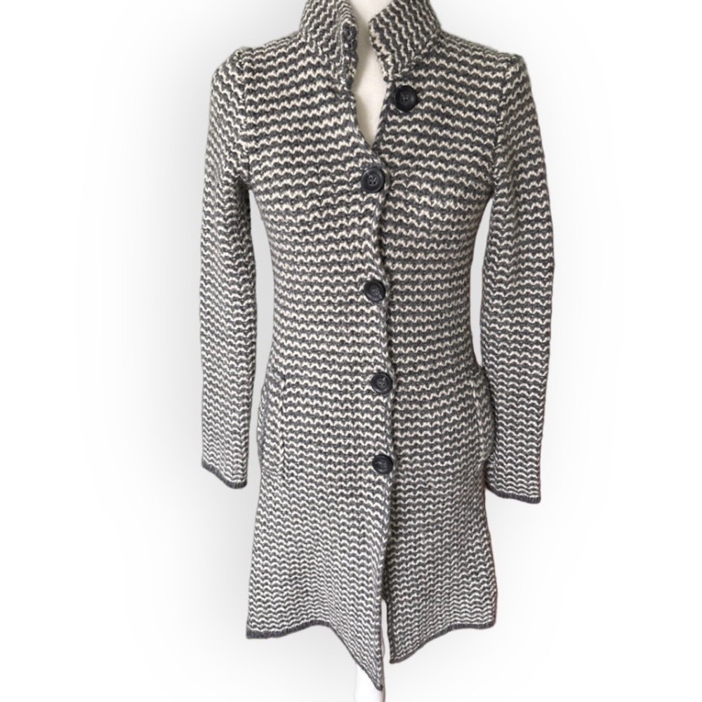 Cocogio Italian Made Duster Sweater in Gray and Ivory Wool Alpaca Blend Size S
